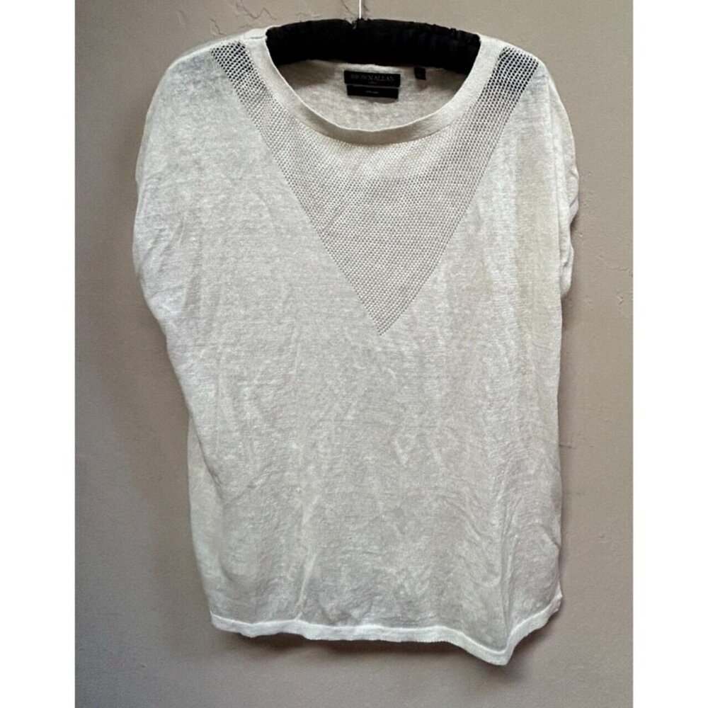 Brown Allan Women Linen Cap Sleeve Knit Boxy Top Medium Ivory Beachy Lightweight